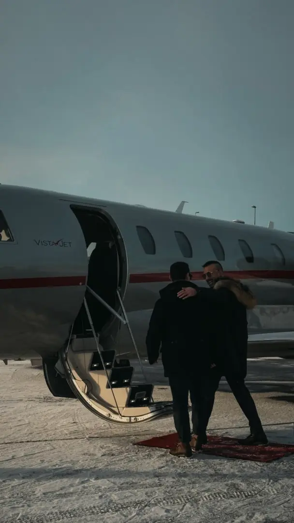 Steps up to a private jet