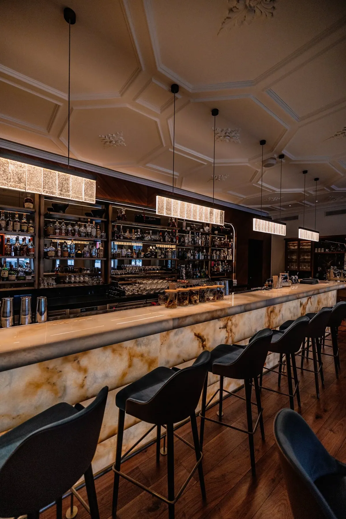 Hotel bar with bottle wall