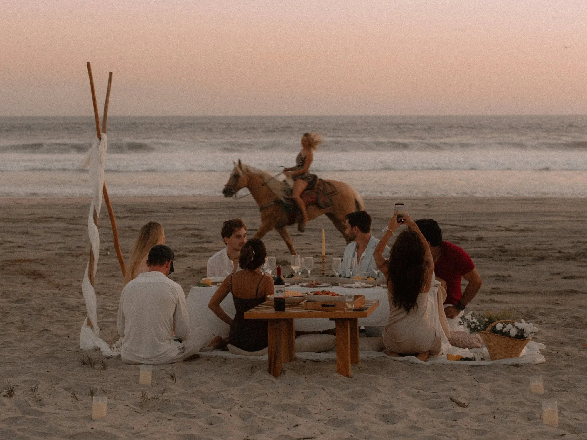 Beach dinner at dusk, Puerto Escondido